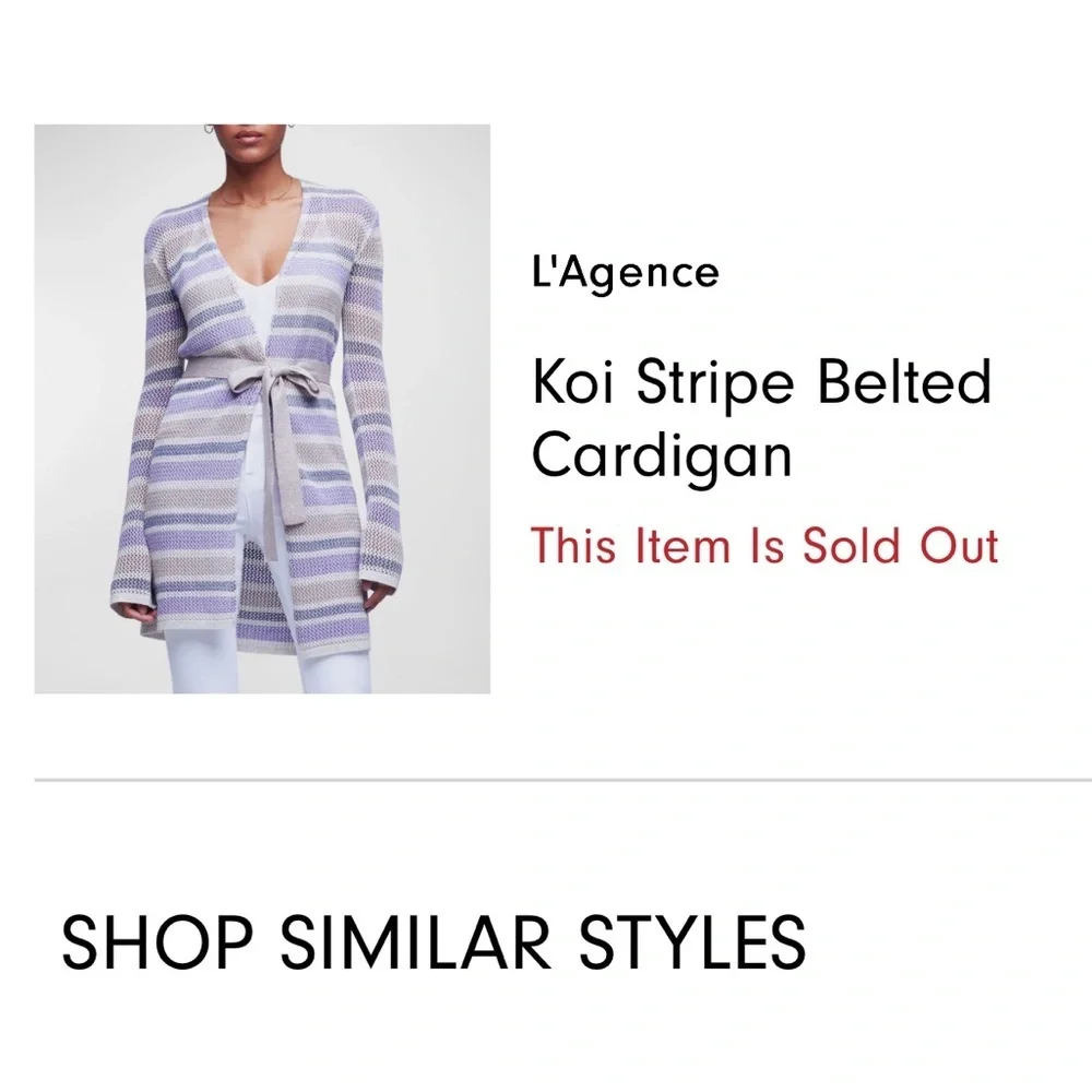 L'AGENCE Koi Striped Belted Women's Knit Cardigan - Lavender and Cream - Picture 2 of 9